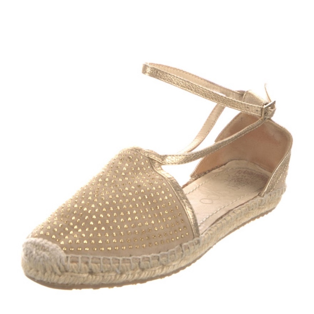 Jimmy Choo Suede & Leather Gold Studded Accents espadrille size 37/7 US